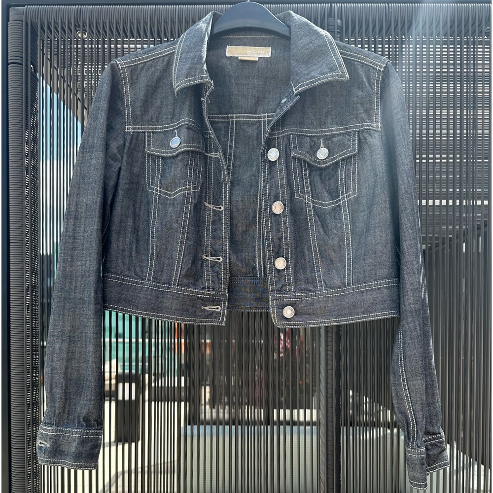 Michael Kors Cropped Denim Jacket, Dark Gray